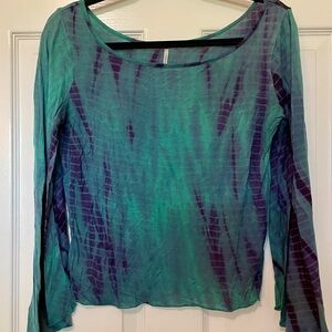 Free People Tie-Dye Blouse - Green and Purple M